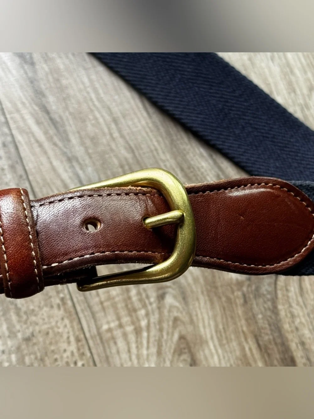 Coach Vintage brown navy blue Twill & Brown Leather Belt 36